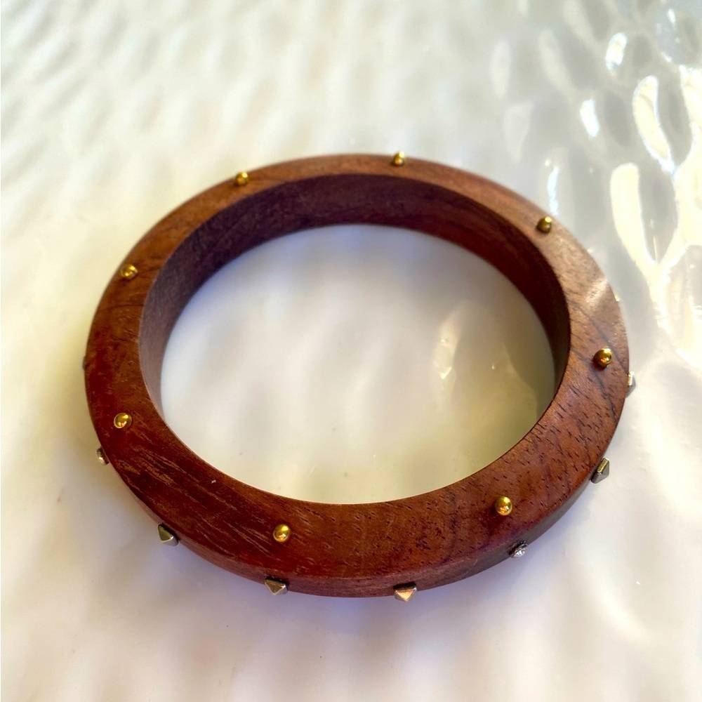 Silpada silver Brass and Crystal Studded Wooden Bangle Bracelet B3302 - Picture 9 of 11